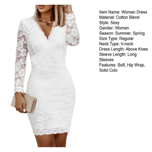 Elegant Ladies Wrap Bodycon Dress with Soft Lace Long Sleeves for Parties and Daily Wear